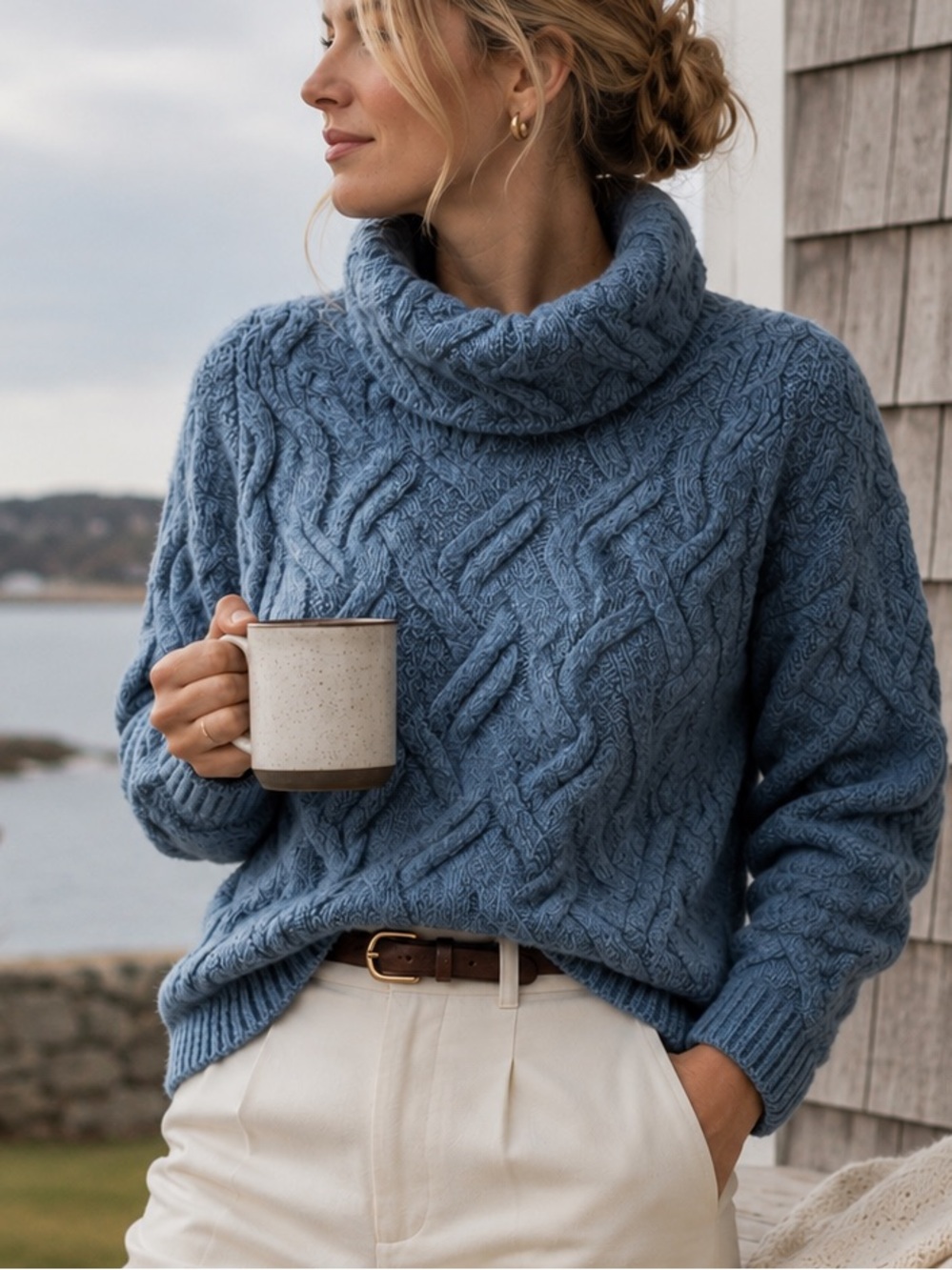 Aran Woollen Mills Merino Wool Cowl Neck Sweater | Irish Cable Knit | M